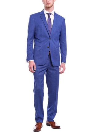 Gino Vitale TWO PIECE SUITS 34S Mens Gino Vitale Slim Fit Indigo Blue Plaid Windowpane Two Button Suit