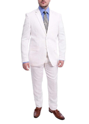 Gino Vitale TWO PIECE SUITS 38R Gino Vitale Slim Fit Solid White Two Button Linen Suit