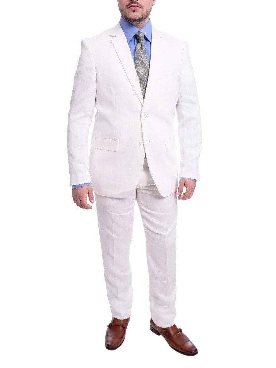 Gino Vitale TWO PIECE SUITS 38R Gino Vitale Slim Fit Solid White Two Button Linen Suit