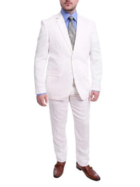 Thumbnail for Gino Vitale TWO PIECE SUITS 38R Gino Vitale Slim Fit Solid White Two Button Linen Suit
