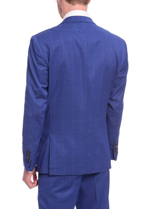 Gino Vitale TWO PIECE SUITS Mens Gino Vitale Slim Fit Indigo Blue Plaid Windowpane Two Button Suit