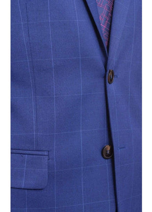Gino Vitale TWO PIECE SUITS Mens Gino Vitale Slim Fit Indigo Blue Plaid Windowpane Two Button Suit