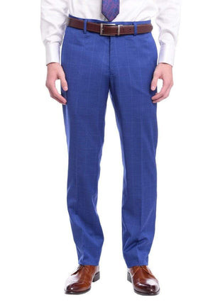 Gino Vitale TWO PIECE SUITS Mens Gino Vitale Slim Fit Indigo Blue Plaid Windowpane Two Button Suit