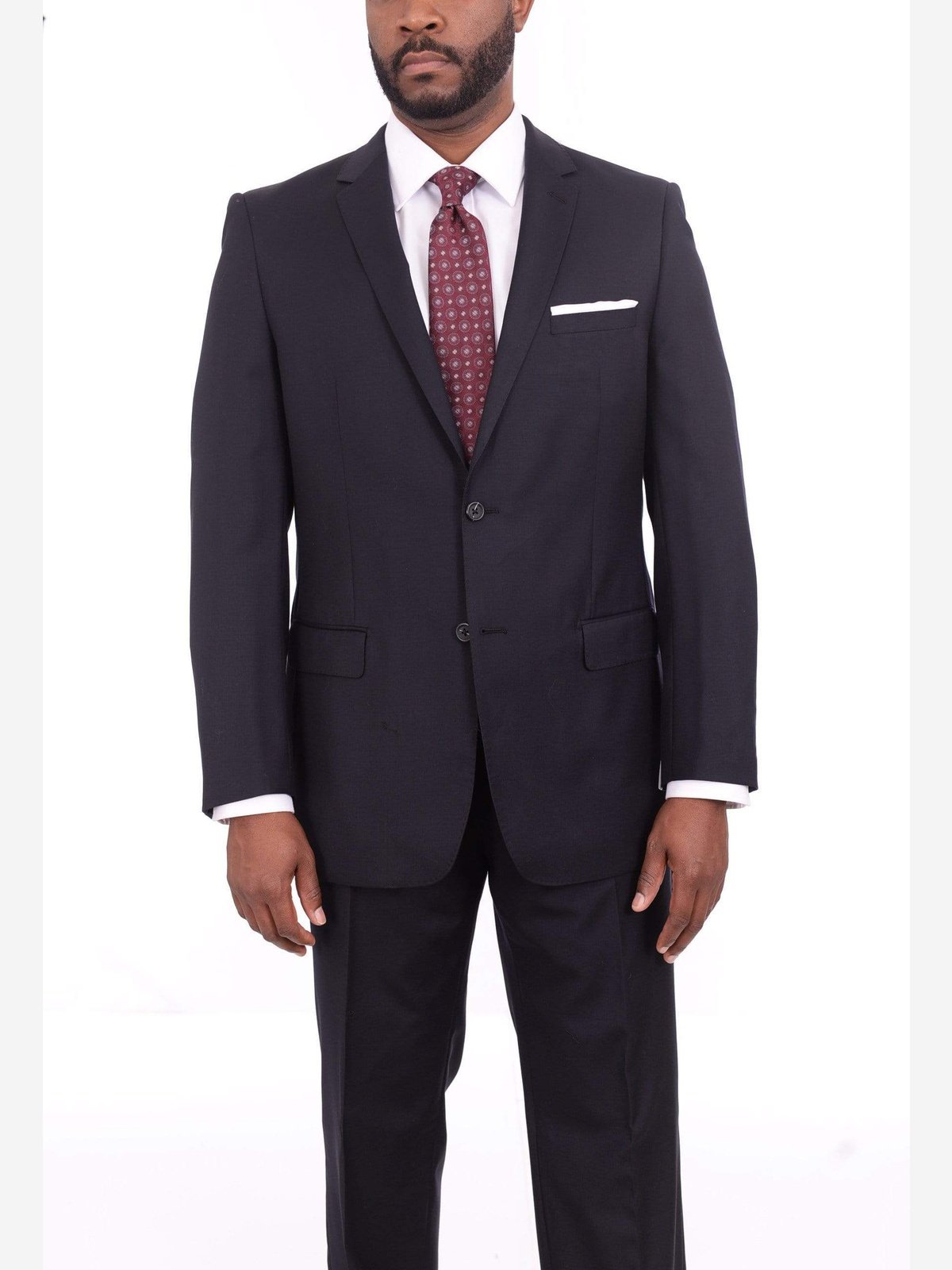 Giorgio Cosani TWO PIECE SUITS 40R Giorgio Cosani Regular Fit Solid Navy Blue Two Button Wool Cashmere Blend Suit