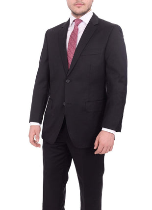 Giorgio Cosani TWO PIECE SUITS 40S Giorgio Cosani Regular Fit Solid Black Two Button Wool Suit