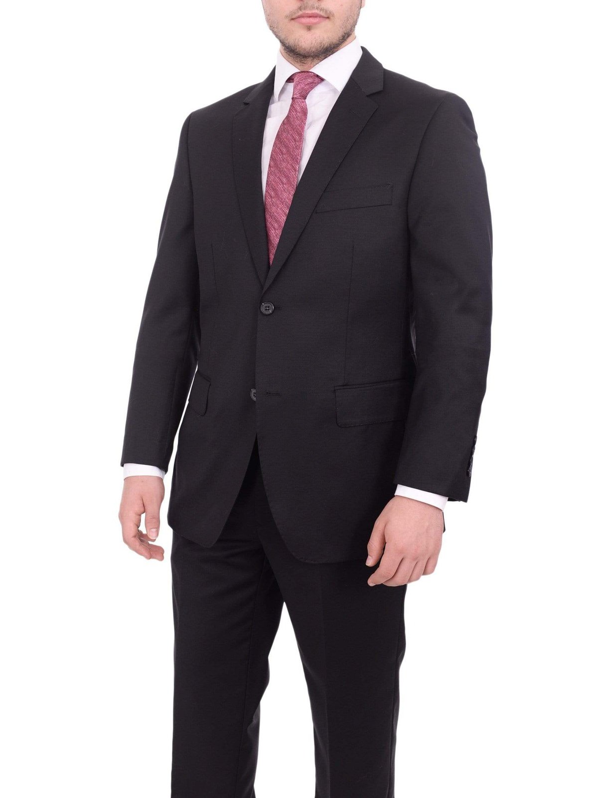 Giorgio Cosani TWO PIECE SUITS 40S Giorgio Cosani Regular Fit Solid Black Two Button Wool Suit