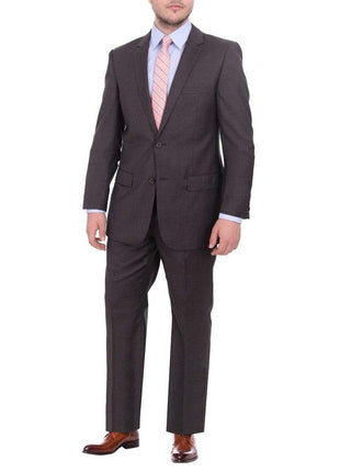 Giorgio Cosani TWO PIECE SUITS 40S Giorgio Cosani Regular Fit Solid Dark Olive Brown Wool Cashmere Blend Suit