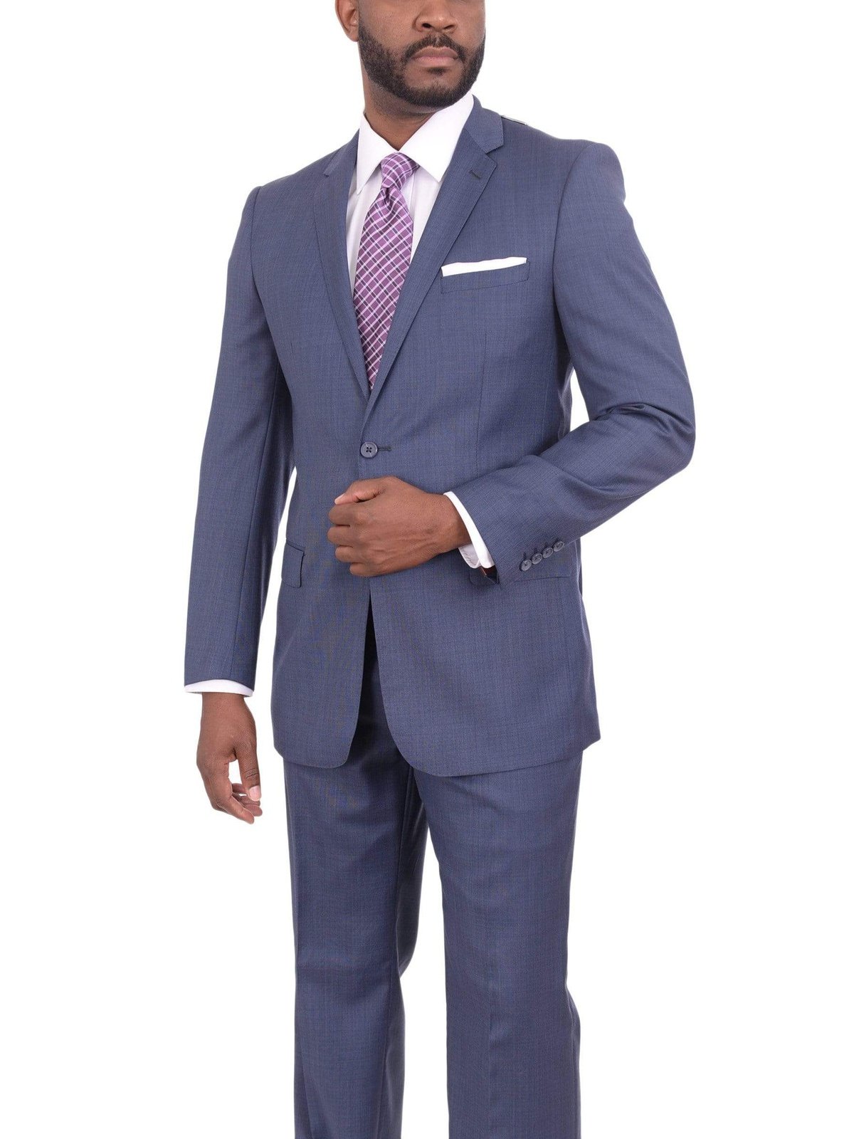 Giorgio Cosani TWO PIECE SUITS 44R Giorgio Cosani Regular Fit Heathered Blue Two Button Wool Blend Suit