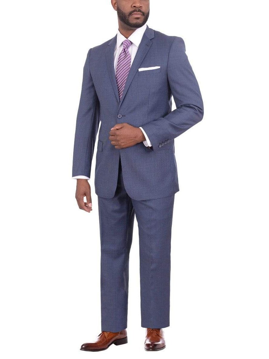 Giorgio Cosani TWO PIECE SUITS Giorgio Cosani Regular Fit Heathered Blue Two Button Wool Blend Suit