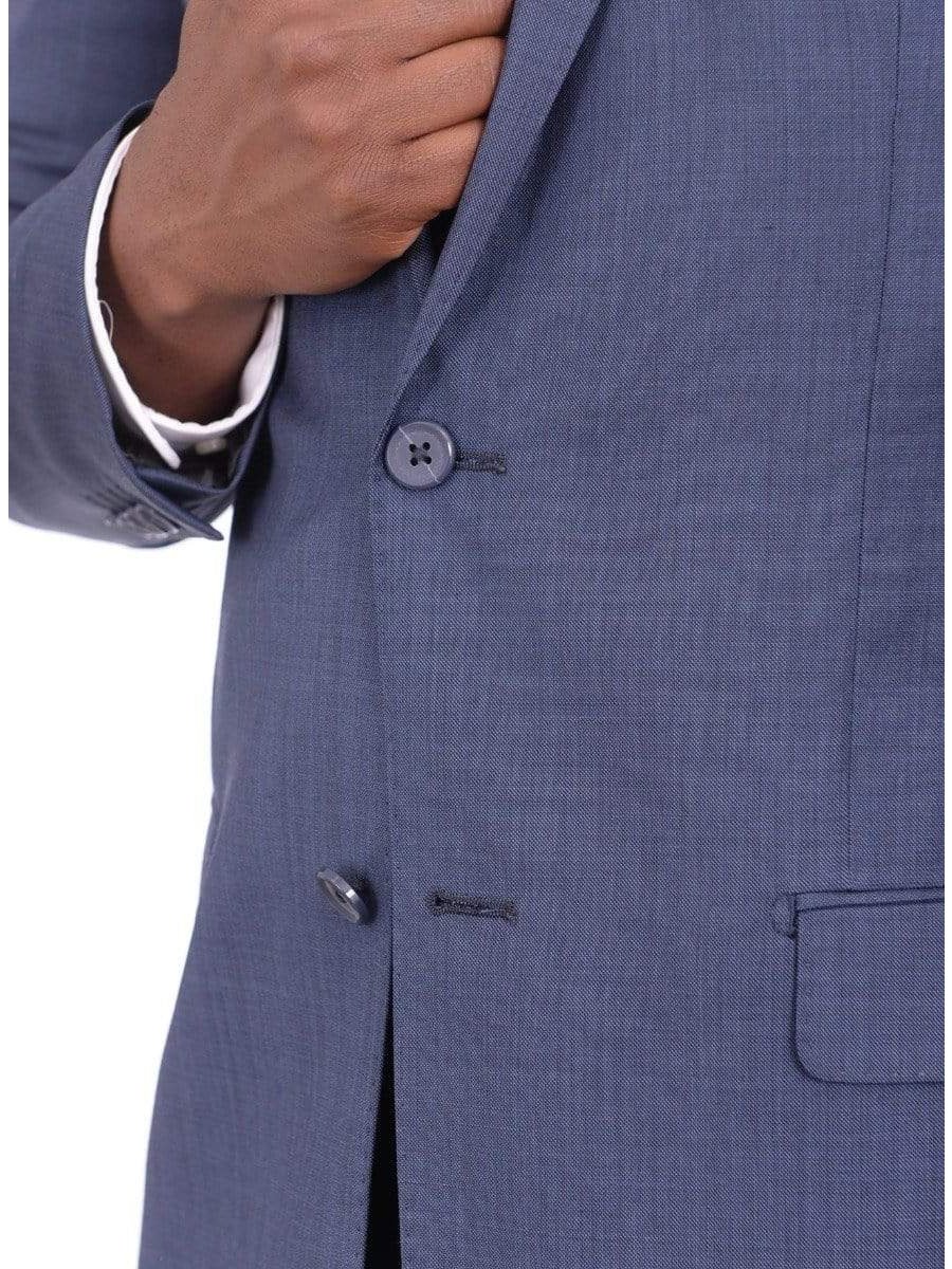 Giorgio Cosani TWO PIECE SUITS Giorgio Cosani Regular Fit Heathered Blue Two Button Wool Blend Suit