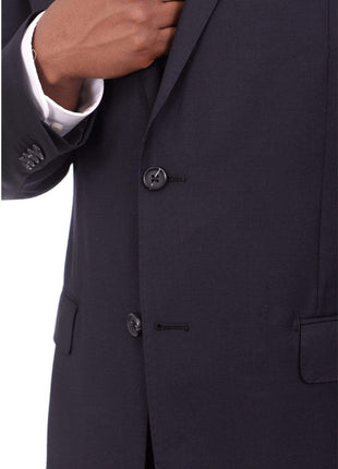 Giorgio Cosani TWO PIECE SUITS Giorgio Cosani Regular Fit Solid Navy Blue Two Button Wool Cashmere Blend Suit