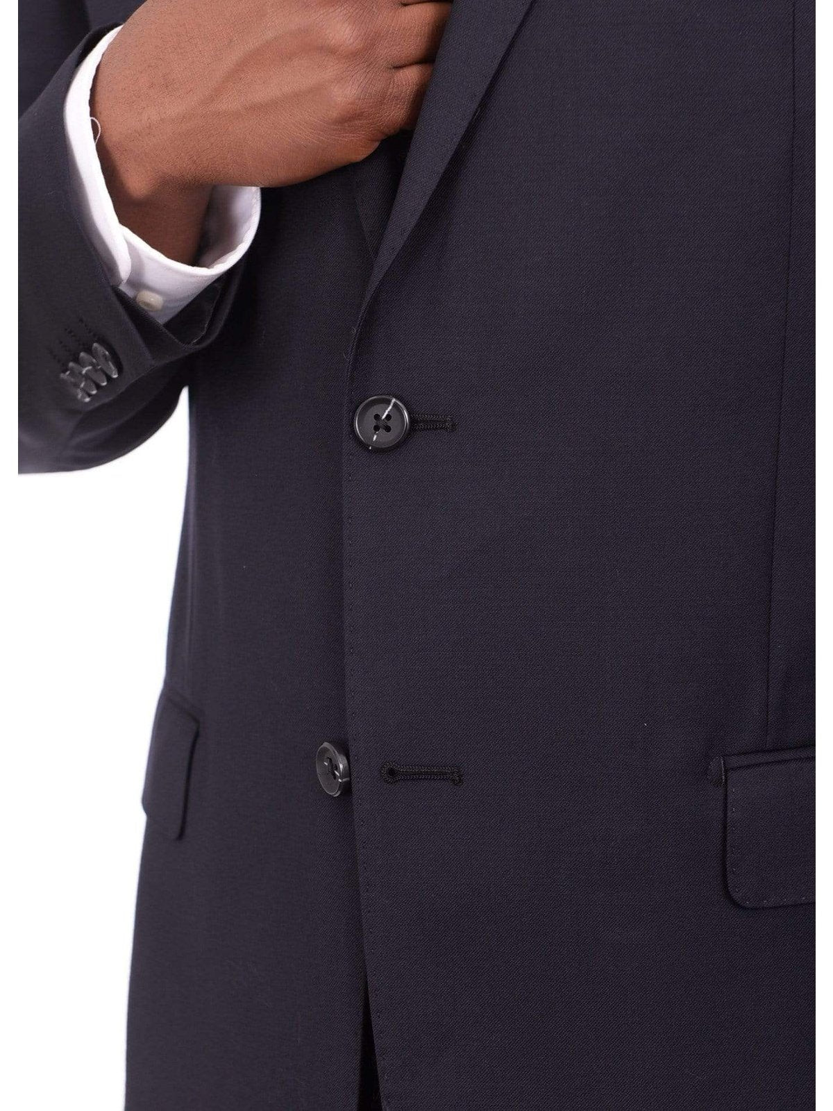 Giorgio Cosani TWO PIECE SUITS Giorgio Cosani Regular Fit Solid Navy Blue Two Button Wool Cashmere Blend Suit