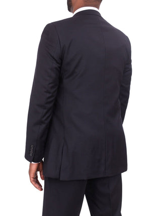 Giorgio Cosani TWO PIECE SUITS Giorgio Cosani Regular Fit Solid Navy Blue Two Button Wool Cashmere Blend Suit