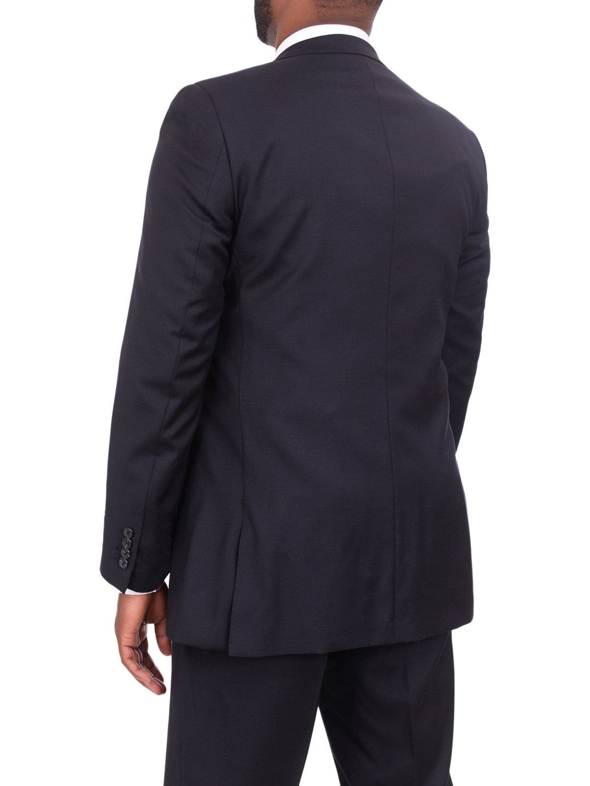 Giorgio Cosani TWO PIECE SUITS Giorgio Cosani Regular Fit Solid Navy Blue Two Button Wool Cashmere Blend Suit