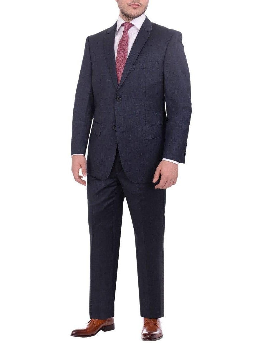 Giorgio Cosani TWO PIECE SUITS Giorgio Cosani Regular Fit Solid Navy Blue Two Button Wool Suit
