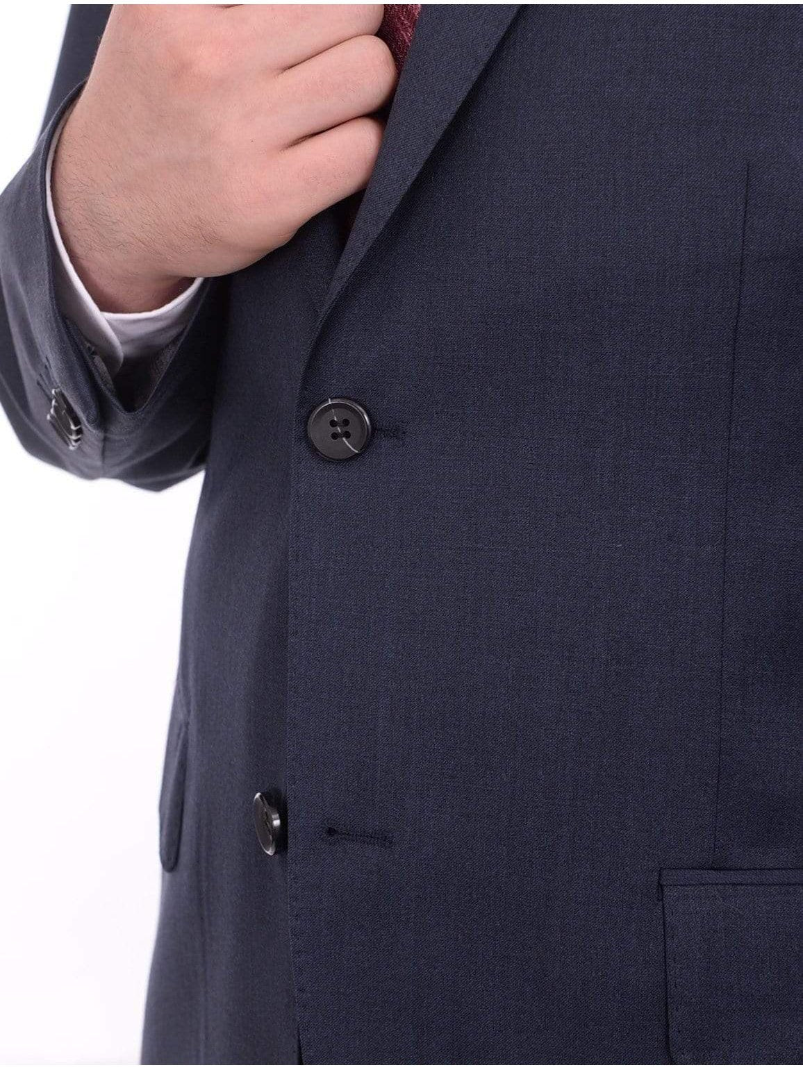 Giorgio Cosani TWO PIECE SUITS Giorgio Cosani Regular Fit Solid Navy Blue Two Button Wool Suit