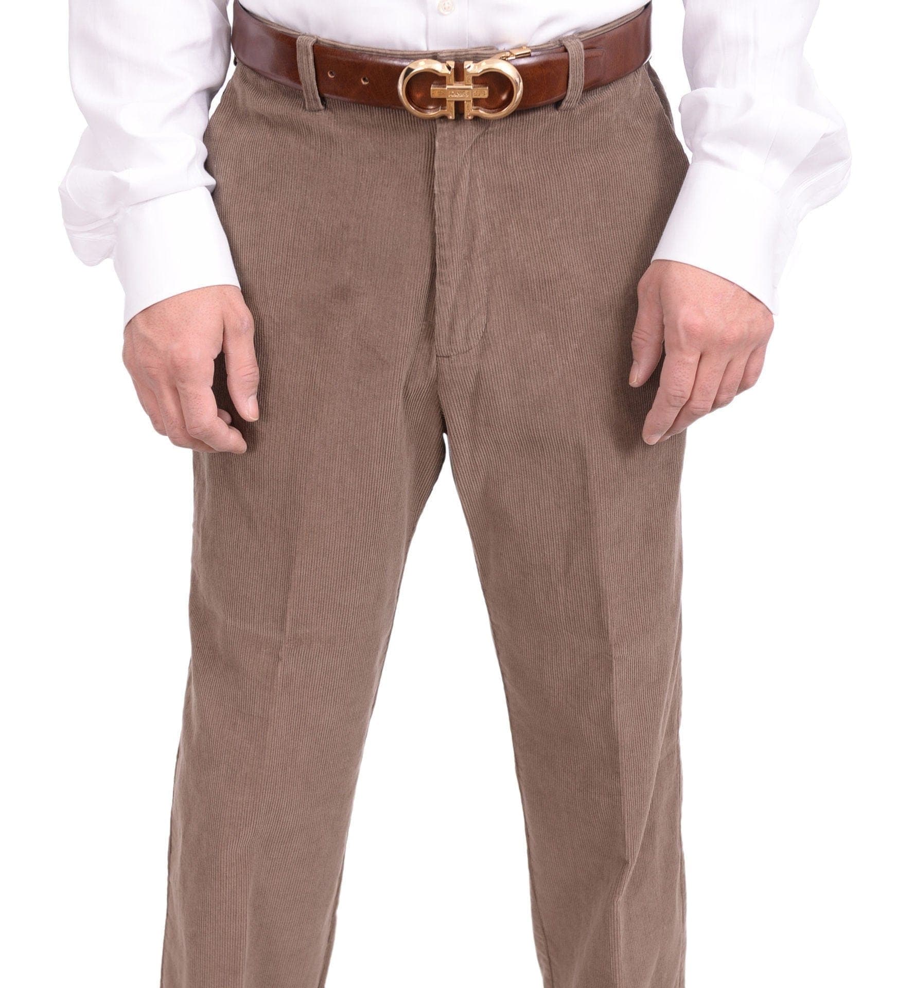 Haggar Regular Fit Khaki Brown Corduroy Flat Front Cotton Washable Casual Pant