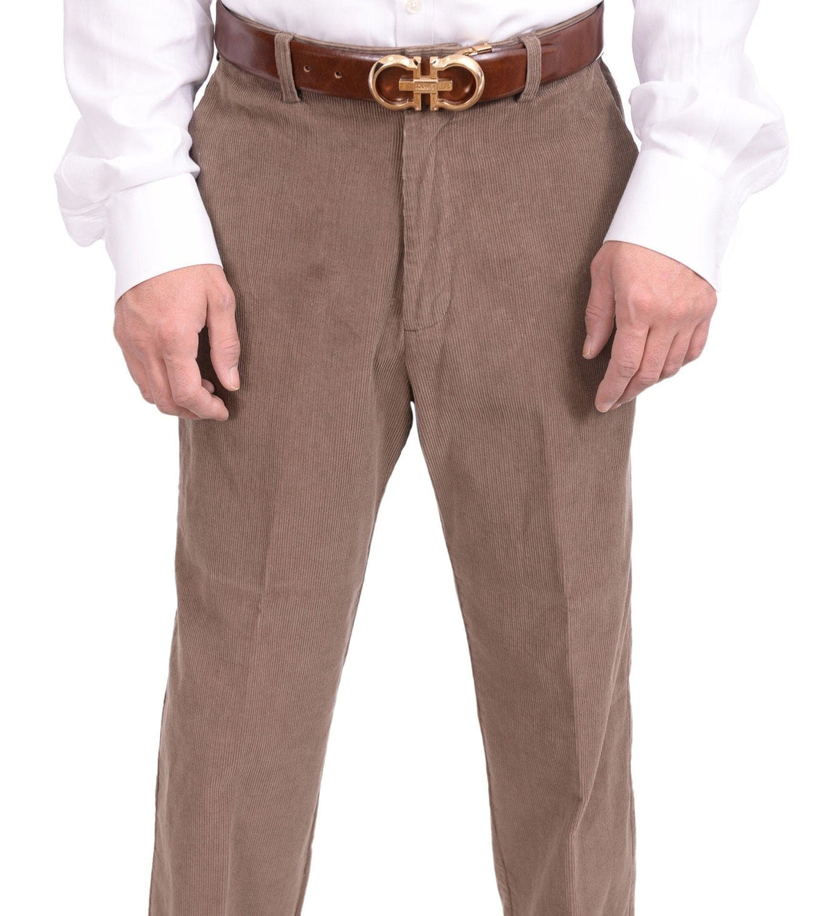 Haggar Regular Fit Khaki Brown Corduroy Flat Front Cotton Washable Casual Pant - The Suit Depot