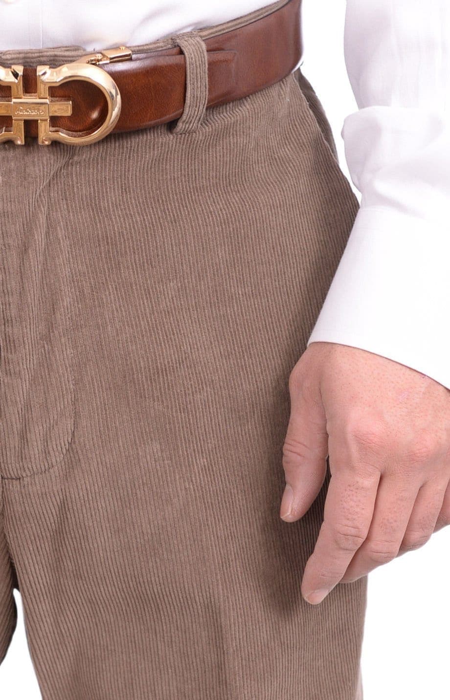 Haggar Regular Fit Khaki Brown Corduroy Flat Front Cotton Washable Casual  Pant