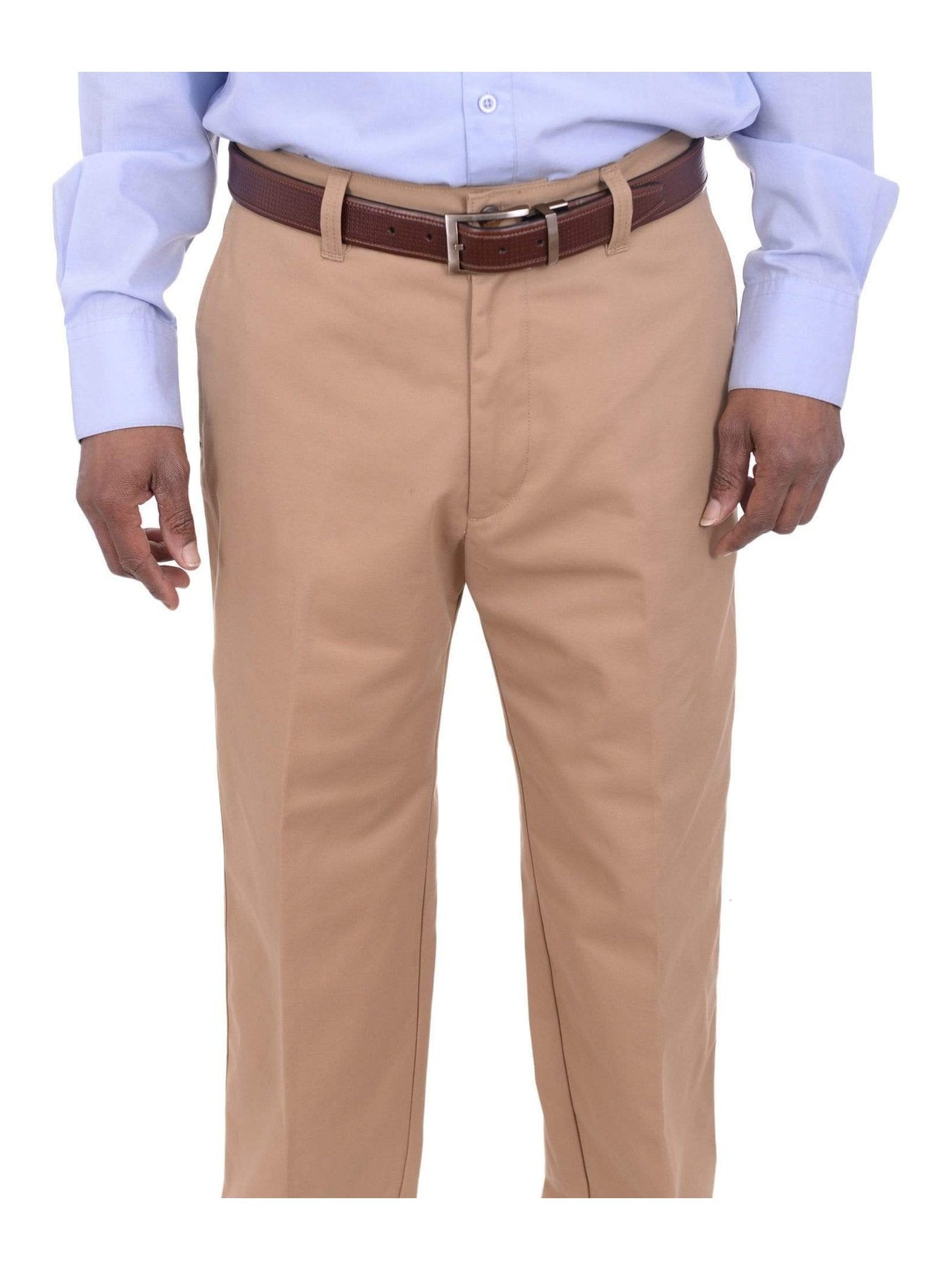 Haggar Regular Fit Solid Beige Khaki Chinos Flat Front Washable Cotton Pants