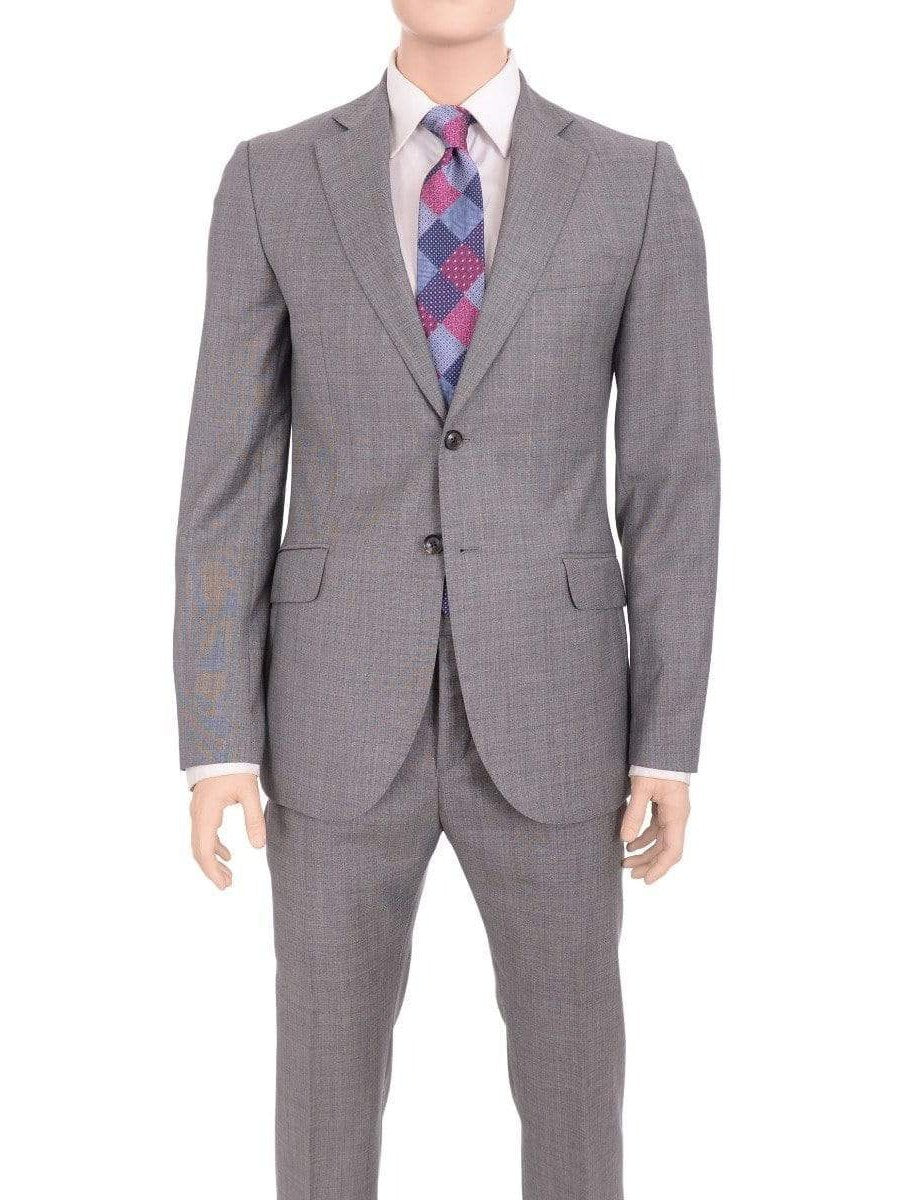 Hardy Amies TWO PIECE SUITS Hardy Amies Classic Fit Gray Stepweave Two Button Half Canvassed Wool Suit