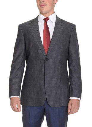 HUGO BOSS BLAZERS Hugo Boss Paolini Charcoal Gray Striped Super 130's Wool Blazer Sportcoat