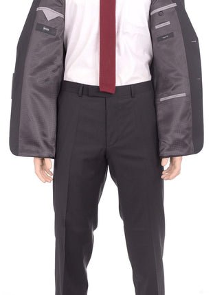 HUGO BOSS TWO PIECE SUITS Hugo Boss Edison/power Classic Fit Black Pinstriped Super 100 Wool Suit