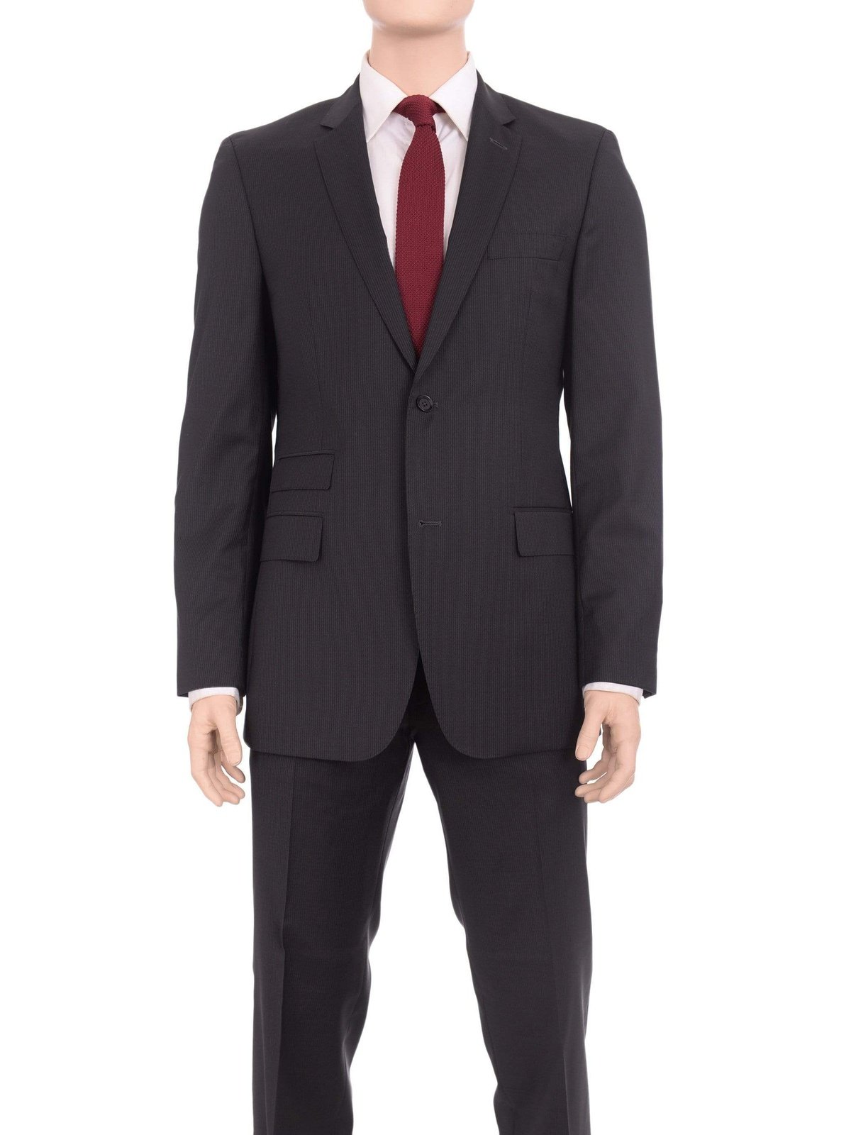 HUGO BOSS TWO PIECE SUITS Hugo Boss Edison/power Classic Fit Black Pinstriped Super 100 Wool Suit