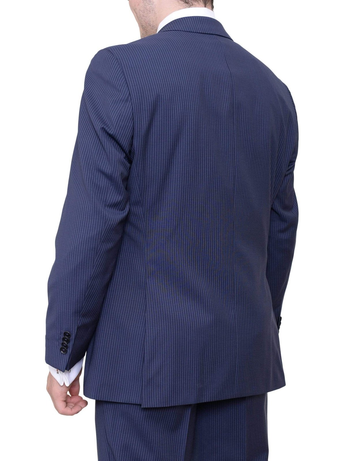 HUGO BOSS TWO PIECE SUITS Hugo Boss Edison/power Classic Fit Navy Blue Pinstriped Two Button Wool Suit