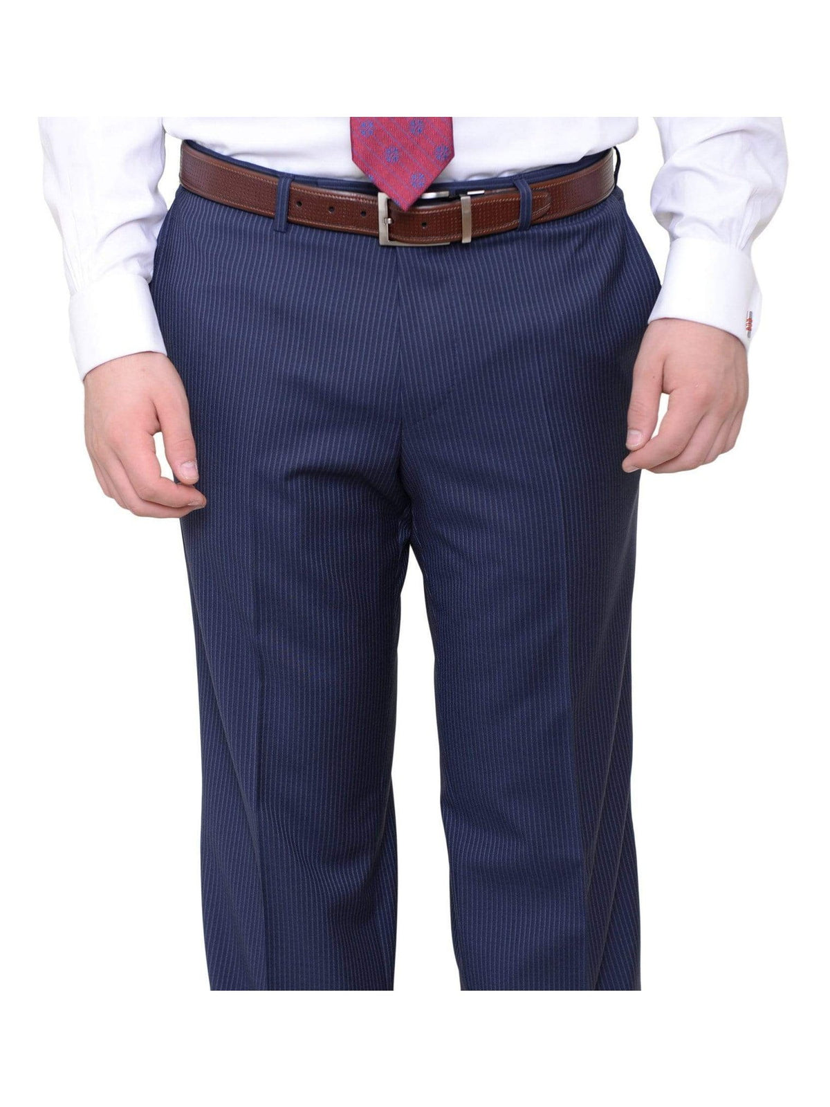 HUGO BOSS TWO PIECE SUITS Hugo Boss Edison/power Classic Fit Navy Blue Pinstriped Two Button Wool Suit