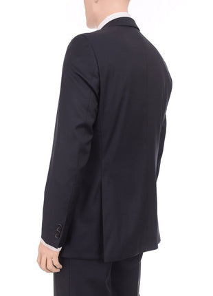 HUGO BOSS TWO PIECE SUITS Hugo Boss Edison1/power Classic Fit Navy Blue Tonal Herringbone Wool Suit