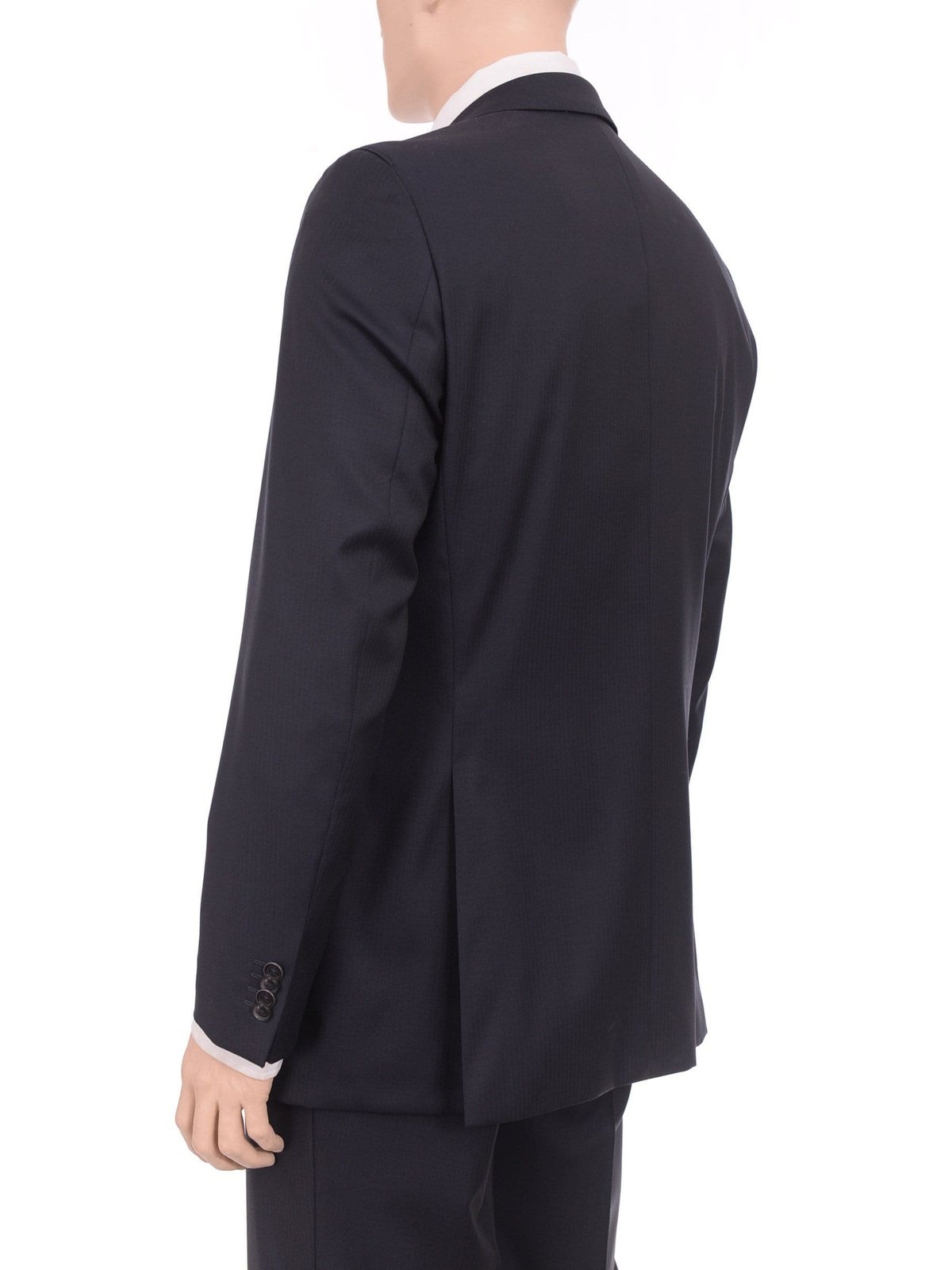 HUGO BOSS TWO PIECE SUITS Hugo Boss Edison1/power Classic Fit Navy Blue Tonal Herringbone Wool Suit