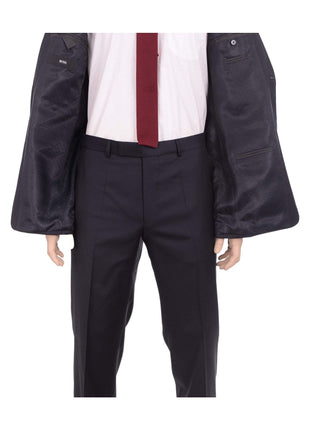 HUGO BOSS TWO PIECE SUITS Hugo Boss Edison1/power Classic Fit Navy Blue Tonal Herringbone Wool Suit