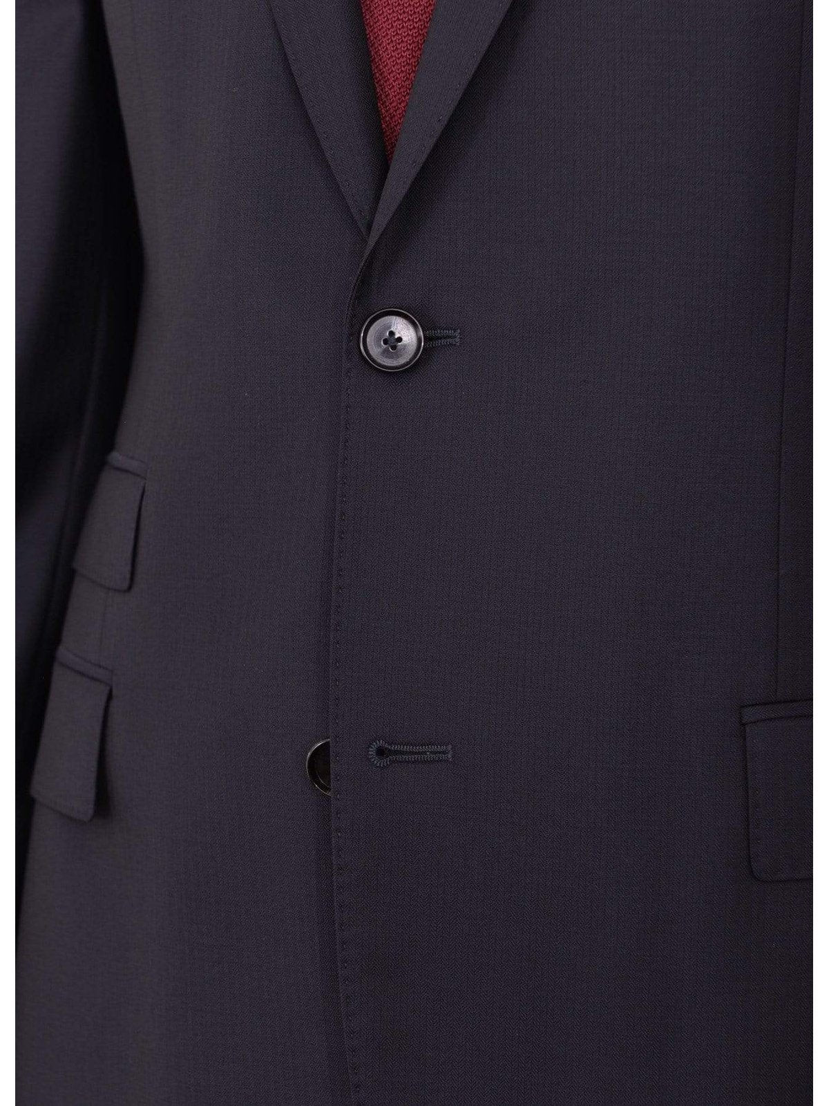 HUGO BOSS TWO PIECE SUITS Hugo Boss Edison1/power Classic Fit Navy Blue Tonal Herringbone Wool Suit