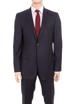 HUGO BOSS TWO PIECE SUITS Hugo Boss Edison1/power Classic Fit Navy Blue Tonal Herringbone Wool Suit