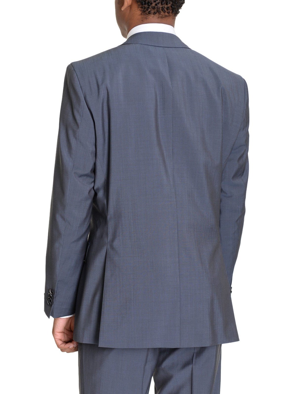 HUGO BOSS TWO PIECE SUITS Hugo Boss Paolini1/Movio1 Blue Gray Striped Two Button Wool Suit