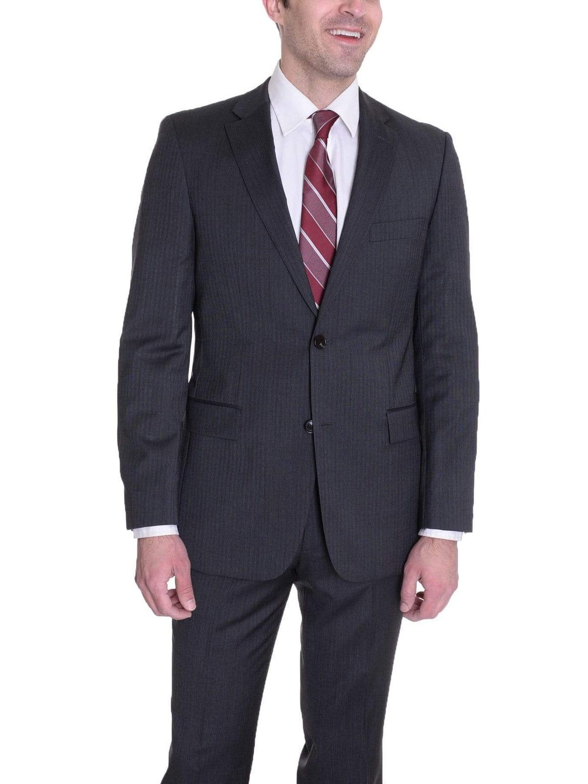 HUGO BOSS TWO PIECE SUITS Hugo Boss Pasini2/movie2 Classic Fit Charcoal Gray Striped Super 100 Wool Suit