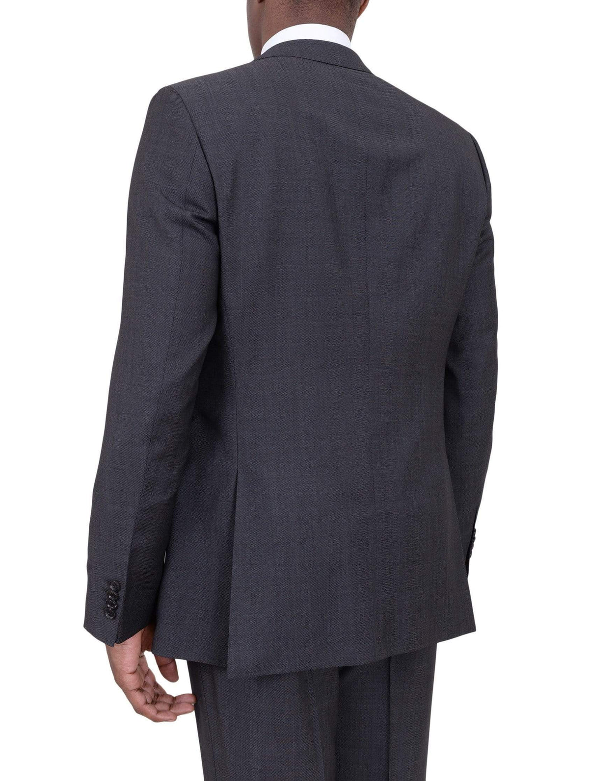 HUGO BOSS TWO PIECE SUITS Hugo Boss The Fordham/central Charcoal Gray Pindot Wool Suit With Peak Lapels