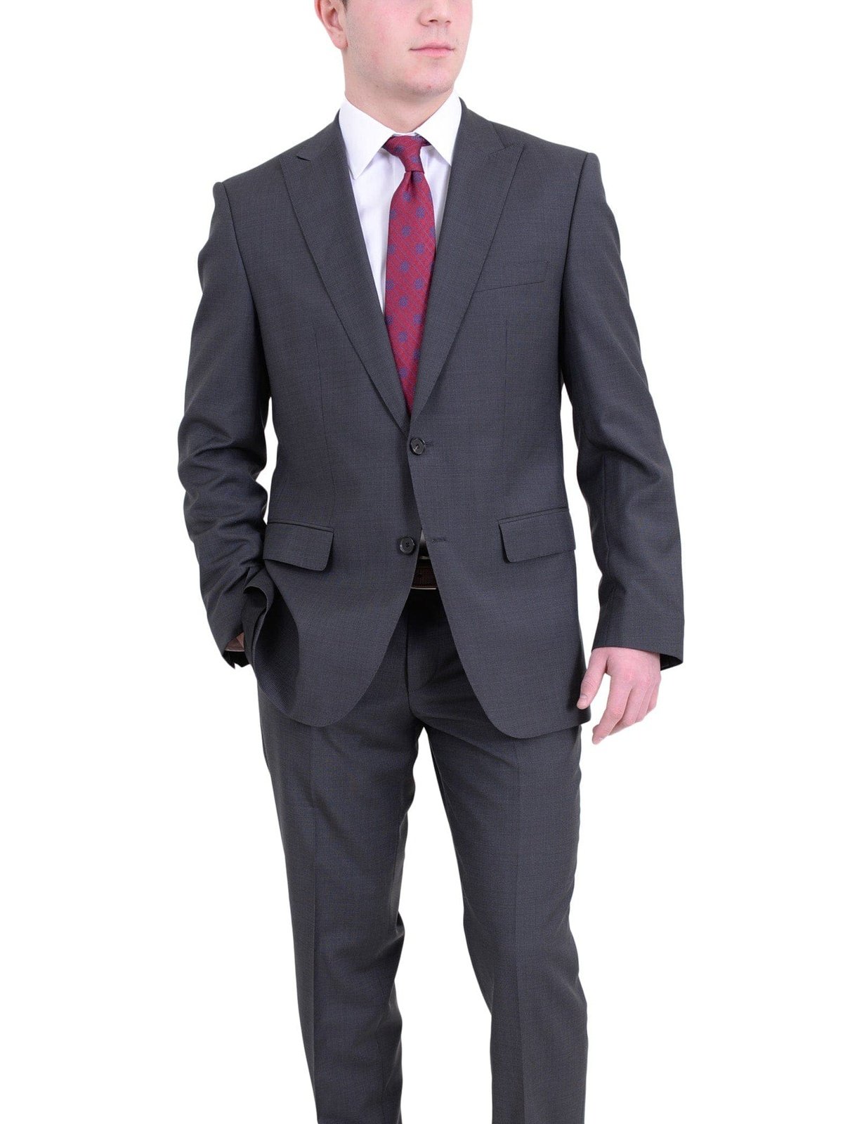 HUGO BOSS TWO PIECE SUITS Hugo Boss The Fordham/central Gray Mini Check Wool Suit With Peak Lapels