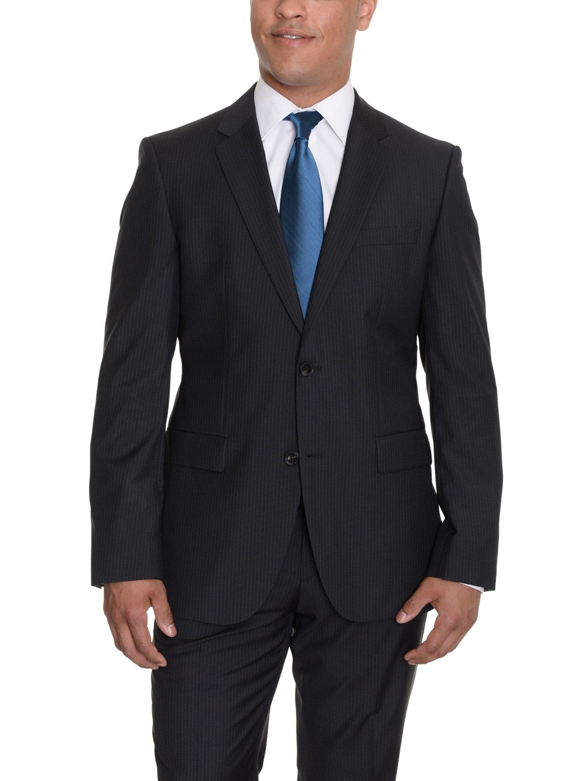 HUGO BOSS TWO PIECE SUITS HUGO BOSS The Grand/Central Black Striped Two Button Wool Suit