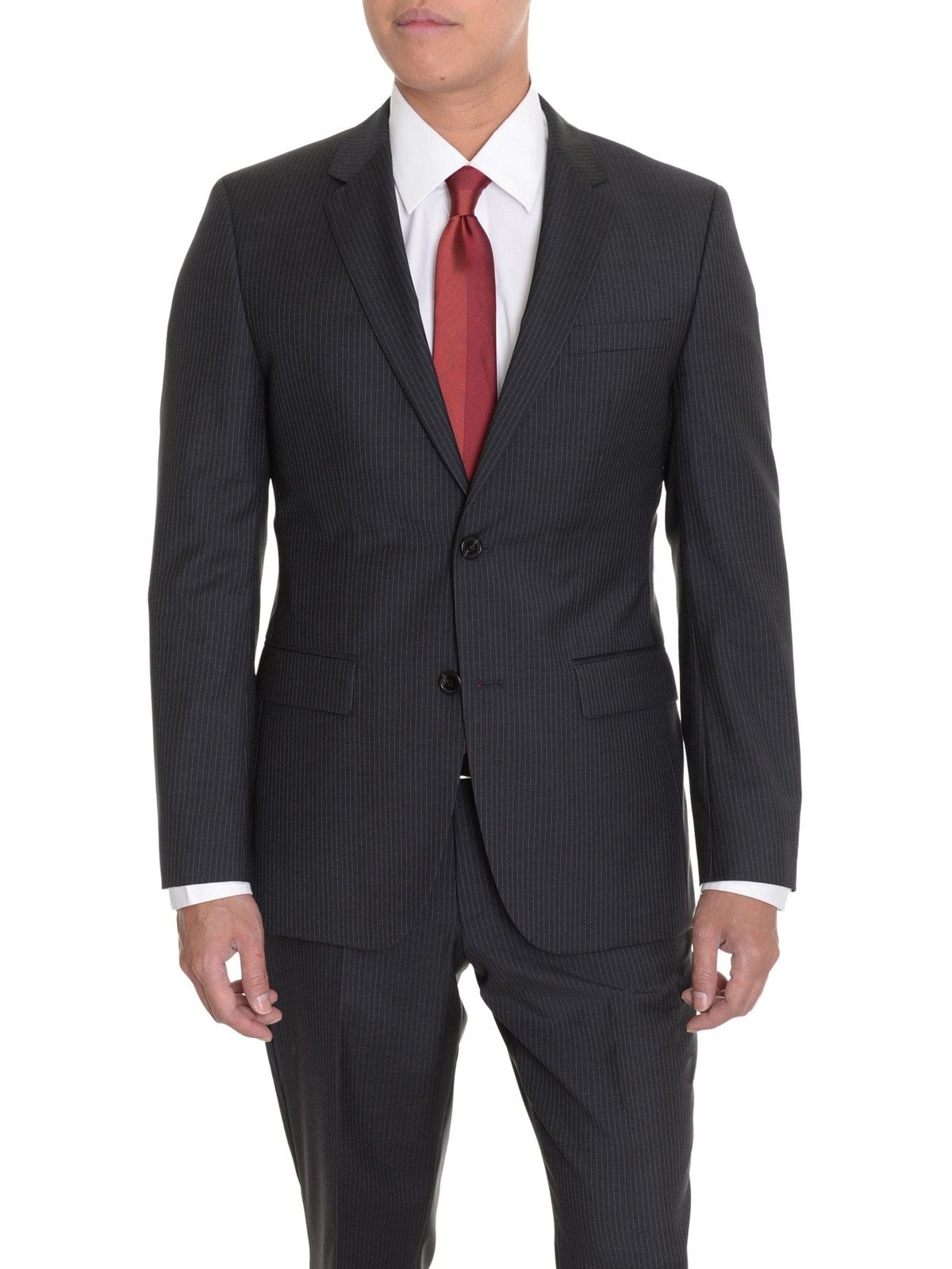 HUGO BOSS TWO PIECE SUITS HUGO BOSS The Grand/Central Charcoal Gray Striped Wool Suit