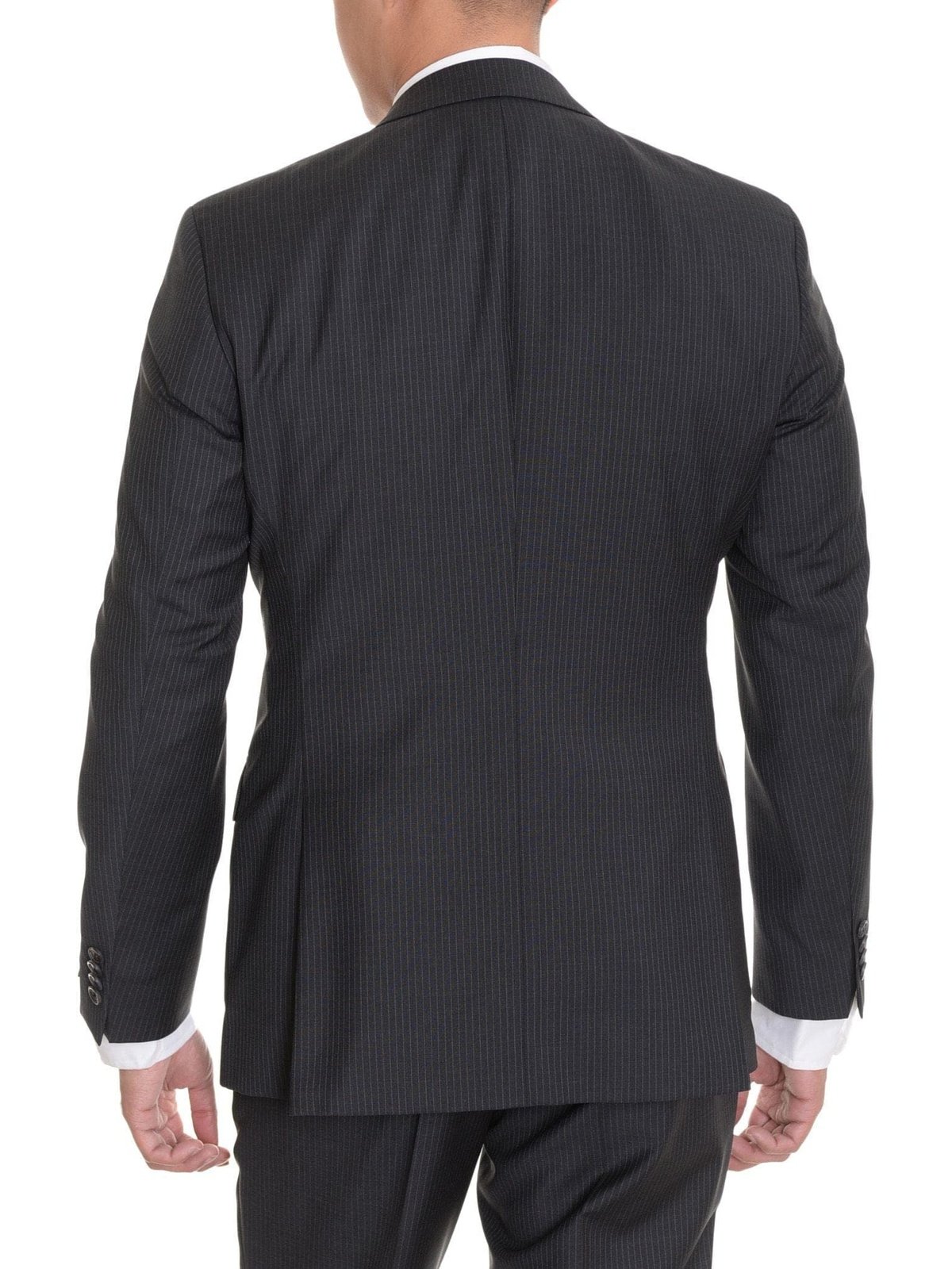 HUGO BOSS TWO PIECE SUITS HUGO BOSS The Grand/Central Charcoal Gray Striped Wool Suit