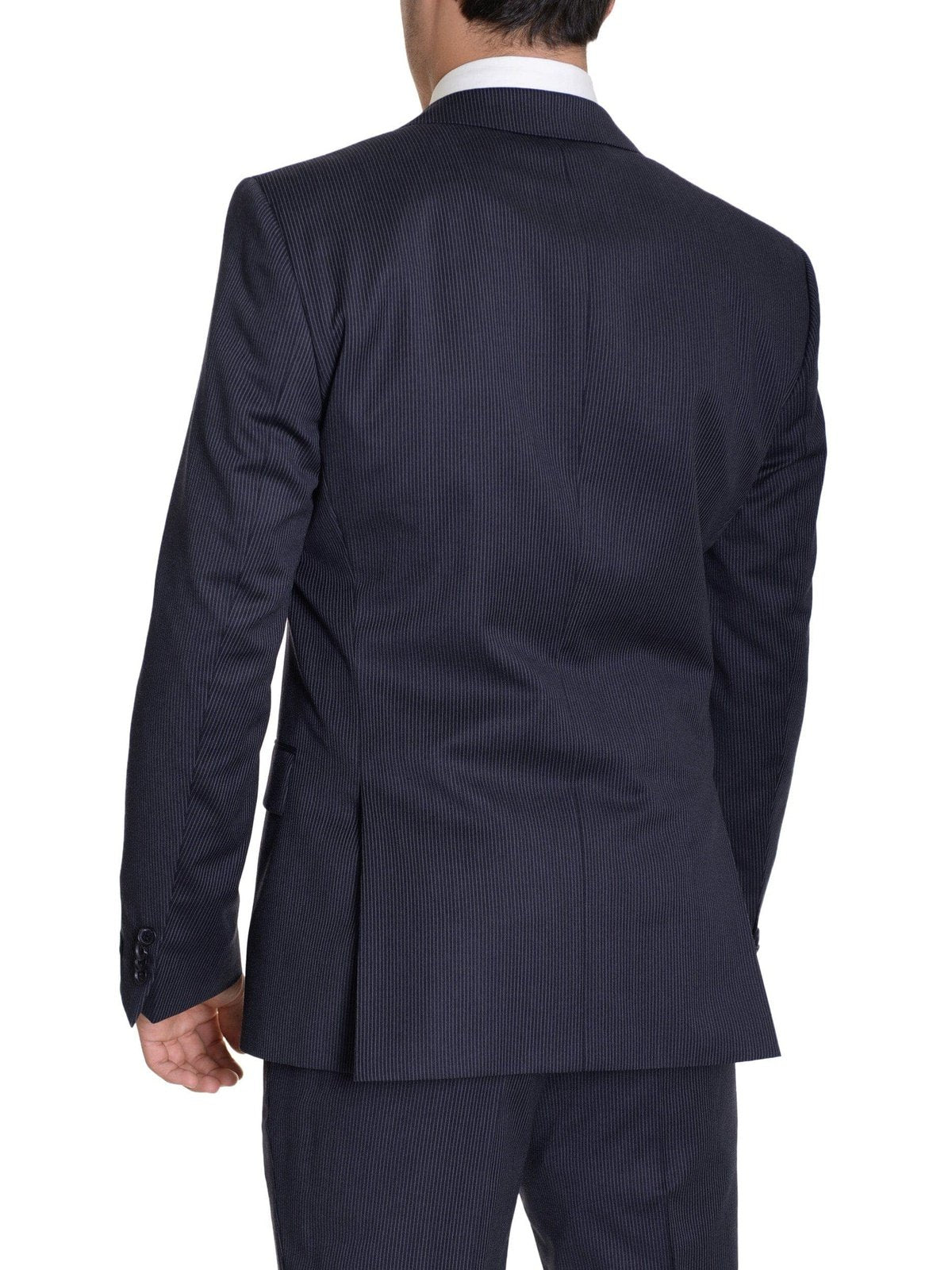 HUGO BOSS TWO PIECE SUITS Hugo Boss The Grand/central Classic Fit Navy Pinstriped Two Button Wool Suit