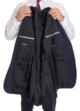 HUGO BOSS TWO PIECE SUITS Hugo Boss The Grand/central Classic Fit Navy Pinstriped Two Button Wool Suit