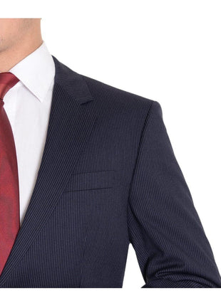 HUGO BOSS TWO PIECE SUITS Hugo Boss The Grand/central Classic Fit Navy Pinstriped Two Button Wool Suit