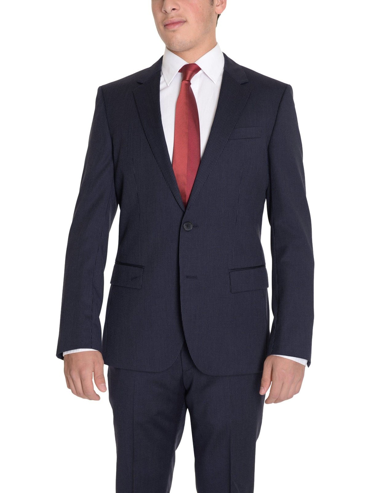 HUGO BOSS TWO PIECE SUITS Hugo Boss The Grand/central Classic Fit Navy Pinstriped Two Button Wool Suit