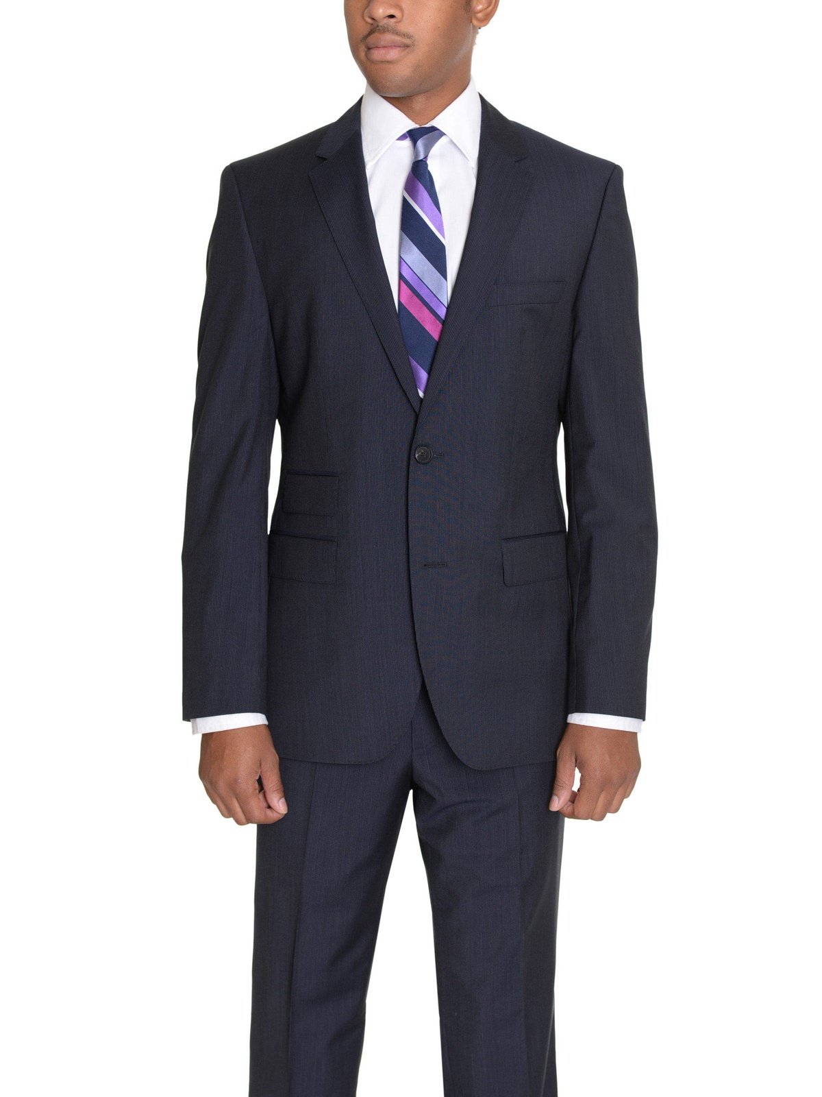 HUGO BOSS TWO PIECE SUITS Hugo Boss The Kings/Central Navy Blue Super 100 Wool Suit With Ticket Pocket