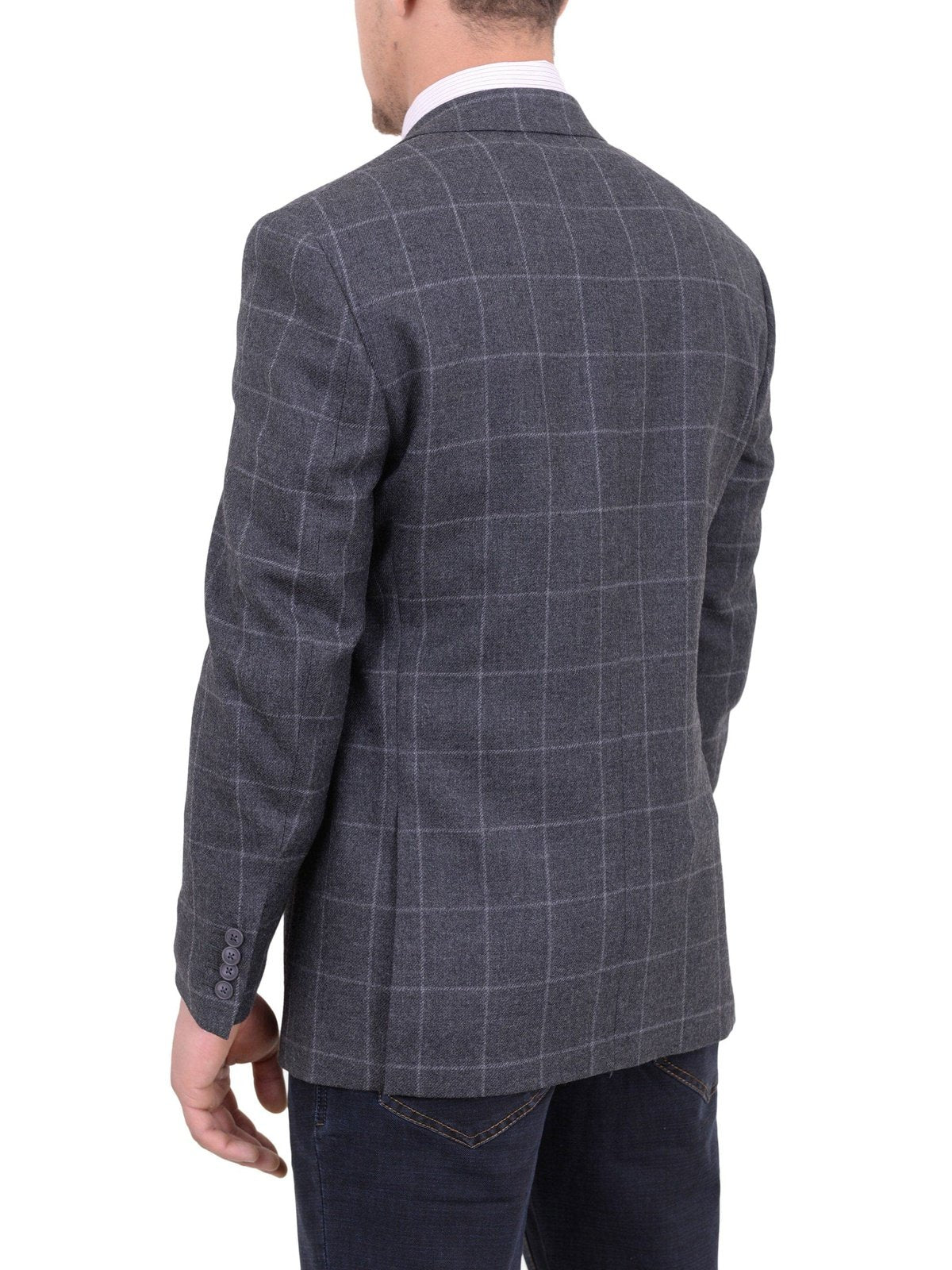 I Uomo Classic Fit Gray Windowpane Flannel Wool Blazer Sportcoat - The Suit Depot