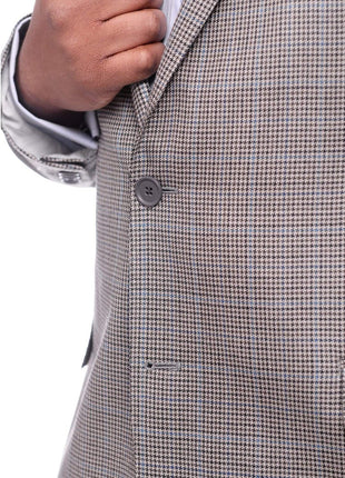 I Uomo BLAZERS I Uomo Gray Houndstooth With Subtle Blue Overcheck Silk Wool Blazer Sportcoat
