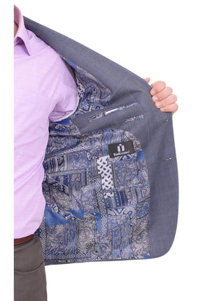 I Uomo BLAZERS I Uomo Men's Blue Windowpane Plaid Two Button Silk Wool Blazer Sportcoat